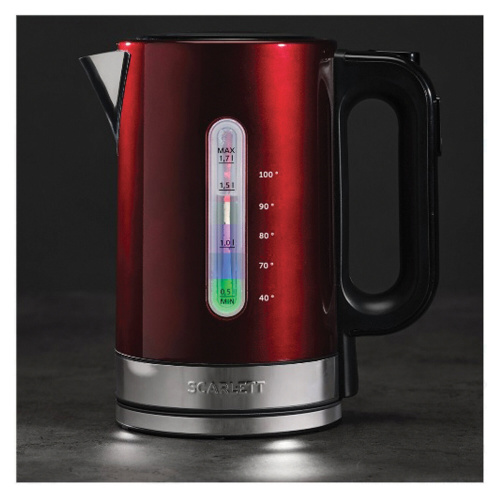 Чайник SCARLETT SC-EK21S78, 1,7 л, 2200 Вт, терморегулятор, сталь, бордовый фото 9