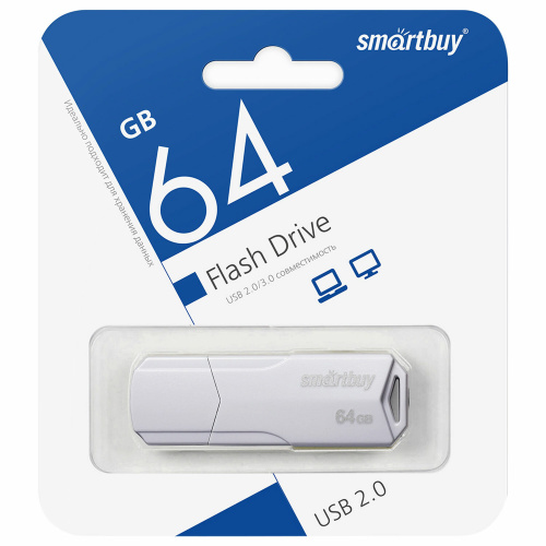 Флеш-диск 64 GB SMARTBUY Clue, USB 2.0, белый, SB64GBCLU-W фото 2