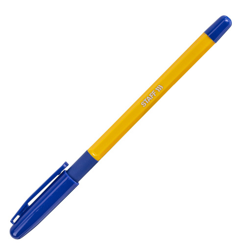 Ручка шариковая с грипом STAFF "Basic BP-14 Orange", линия письма 0,35 мм, синяя фото 2