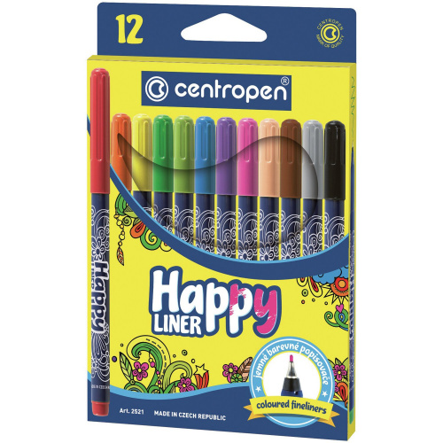 Ручки капиллярные (линеры) CENTROPEN "Happy Liner", 12 цв., линия письма 0,3 мм