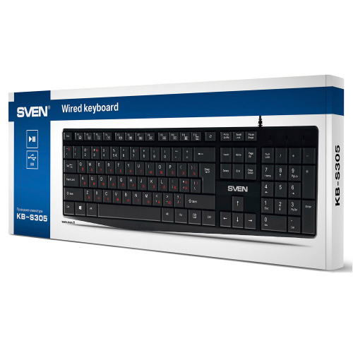 Клавиатура проводная SVEN KB-S305, USB, 105 кнопок, черная, SV-018801 фото 3