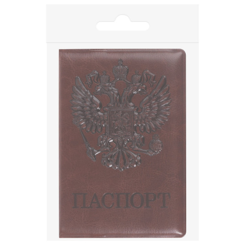 Обложка для паспорта STAFF "ГЕРБ", полиуретан под кожу, коричневая фото 3