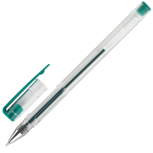 Ручка гелевая STAFF "Basic", зеленая, корпус прозрачный, хромированные детали, линия письма 0,35 мм фото 6