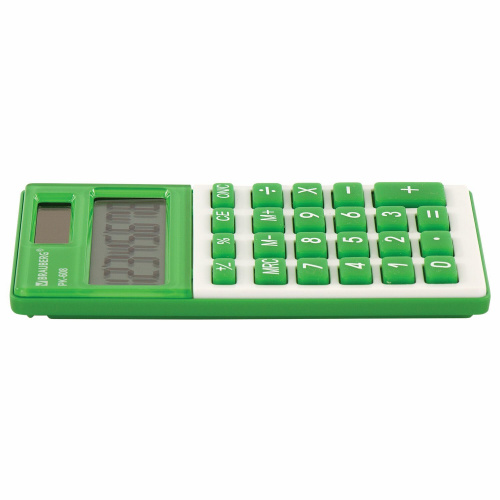 Калькулятор карманный BRAUBERG, 107x64 мм, 8 разрядов, двойное питание, зеленый фото 7