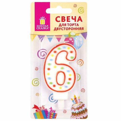 Свеча-цифра для торта ЗОЛОТАЯ СКАЗКА "6", с конфетти, 8,5 см, держатель, блистер фото 2