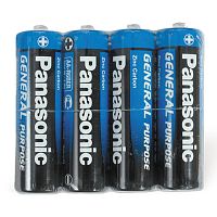Батарейки PANASONIC, AA R6, 4 шт., солевые, пальчиковые, в пленке