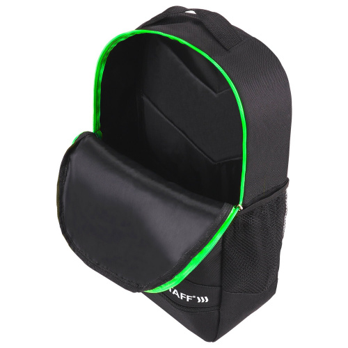 Рюкзак STAFF STRIKE, 45х27х12 см, универсальный, 3 кармана, черный с салатовыми деталями фото 5