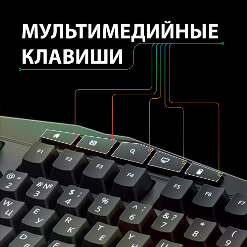 Клавиатура проводная игровая SONNEN Q9M, USB, 104 клавиши + 10 мультимедийных, RGB, черная фото 9