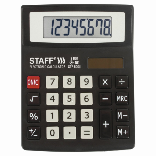 Калькулятор настольный STAFF STF-8008, 113х87 мм, 8 разрядов, двойное питание фото 6