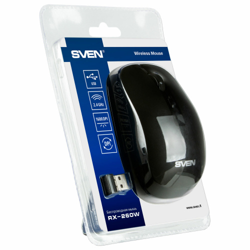 Мышь беспроводная SVEN RX-260W, 3 кнопки + 1 колесо-кнопка, оптическая, черная, SV-018, SV-018160 фото 4
