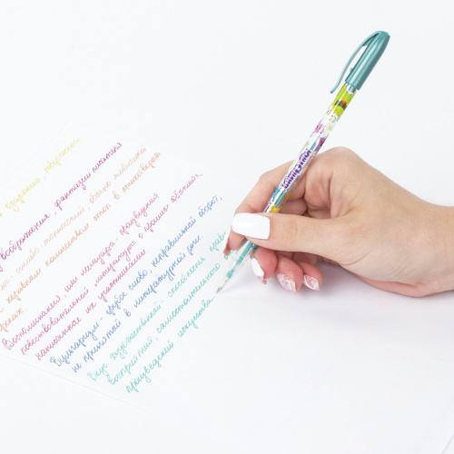 Ручки гелевые ЮНЛАНДИЯ, 6 цветов, металлик, с печатью, линия письма 0,5 мм фото 7