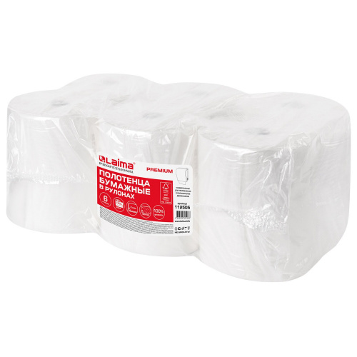 Полотенца бумажные рулонные LAIMA, 150 м, 2-слойные, белые, 6 рулонов фото 2