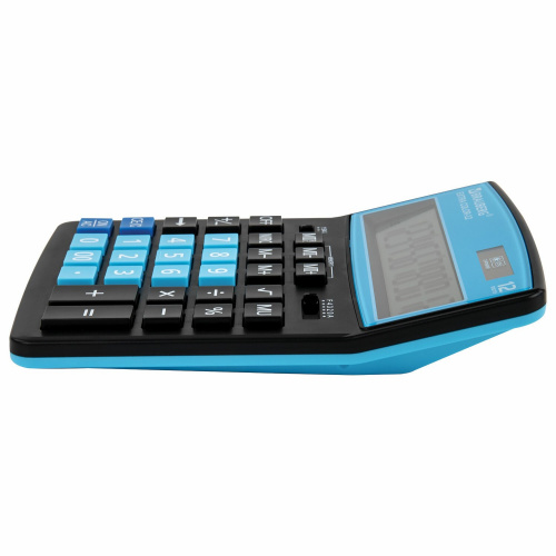 Калькулятор настольный BRAUBERG, 206x155 мм, 12 разрядов, двойное питание, черно-голубой фото 10