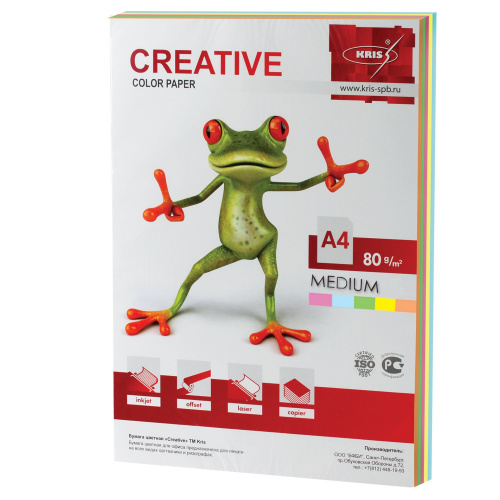 Бумага цветная CREATIVE, А4, 80 г/м2, 100 л., микс медиум