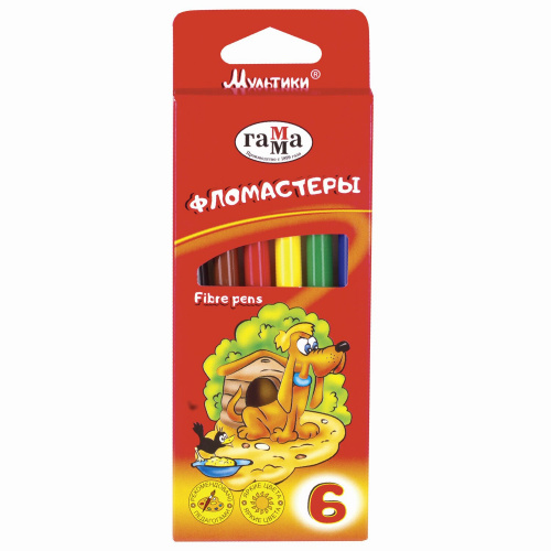 Фломастеры ГАММА "Мультики", 6 цветов, вентилируемый колпачок, картонная упаковка