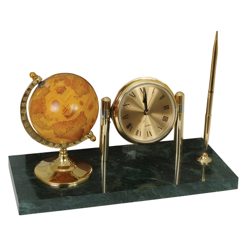 Часы на подставке из мрамора GALANT, с глобусом и шариковой ручкой