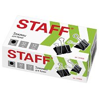 Зажимы для бумаг STAFF "EVERYDAY", 12 шт., 32 мм, на 140 листов, черные, картонная коробка