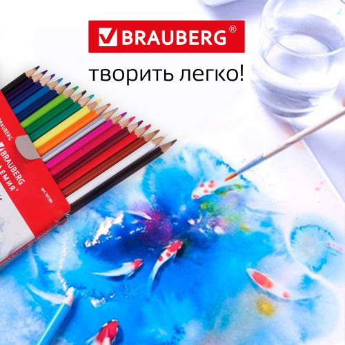 Карандаши цветные акварельные BRAUBERG "АКАДЕМИЯ", 18 цветов, шестигранные, высокое качество фото 3