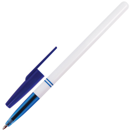 Ручка шариковая BRAUBERG "Офисная", корпус белый, узел 1 мм, линия письма 0,5 мм, синяя фото 7