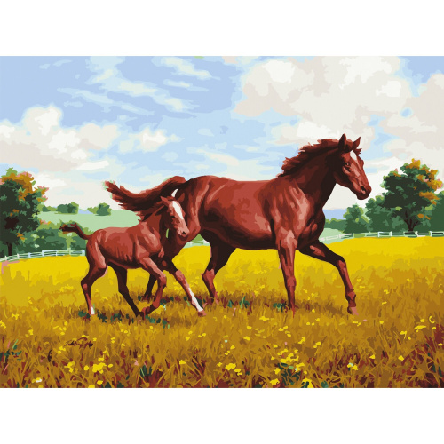 Картина по номерам ОСТРОВ СОКРОВИЩ "Лошади на лугу", 40х50 см, 3 кисти, акриловые краски фото 8