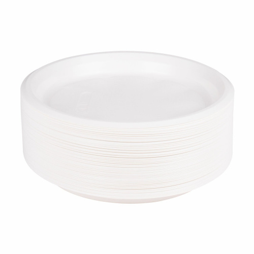 Одноразовые тарелки плоские LAIMA "СТАРТ", 100 шт., пластик, белые, холодное/горячее фото 2