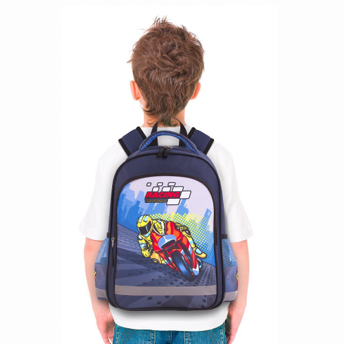 Рюкзак ПИФАГОР SCHOOL  Moto, 38х28х14 см, для начальной школы фото 3