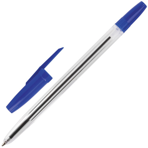Ручка шариковая ОФИСМАГ "Line", корпус прозрачный, линия письма 0,5 мм, синяя фото 2