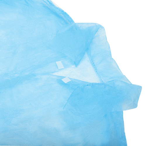 Халат одноразовый голубой на липучке КОМПЛЕКТ 10 шт., XL, 110 см, резинка, 20 г/м2, СНАБЛАЙН фото 3