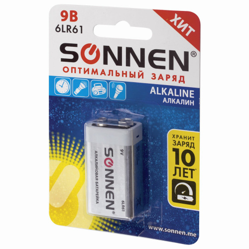 Батарейка SONNEN Alkaline, алкалиновая, 1 шт., блистер фото 2
