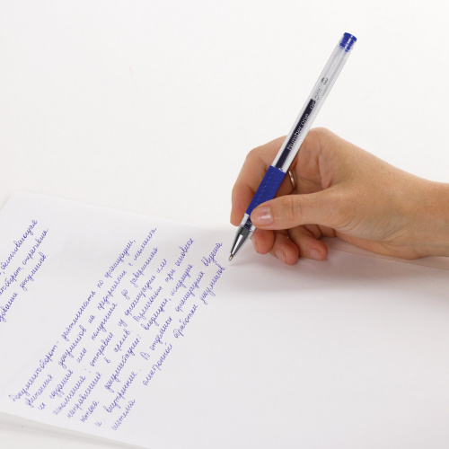 Ручка гелевая с грипом BRAUBERG "Number One", узел 0,5 мм, линия письма 0,35 мм, синяя фото 3