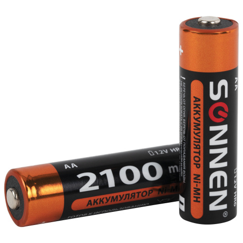 Батарейки аккумуляторные Ni-Mh пальчиковые КОМПЛЕКТ 4 шт., АА (HR6) 2100 mAh, SONNEN, 455606 фото 2
