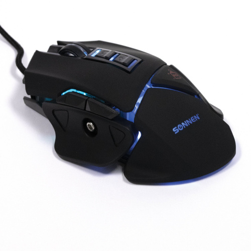 Мышь проводная игровая SONNEN Q10, 7 кнопок, программируемая, 6400 dpi, LED-подсветка, черная фото 5