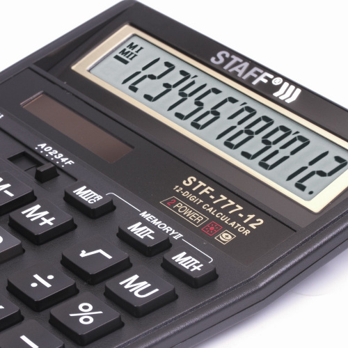 Калькулятор настольный STAFF, 12 разрядов, двойное питание, 210x165 мм, черный фото 7