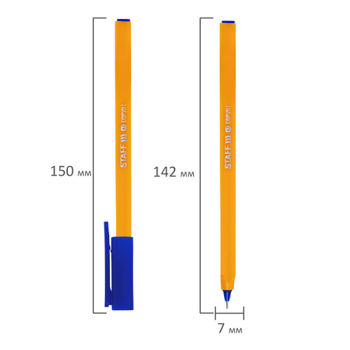 Ручка шариковая масляная STAFF EVERYDAY, трехгранная, корпус оранжевый, синяя фото 7