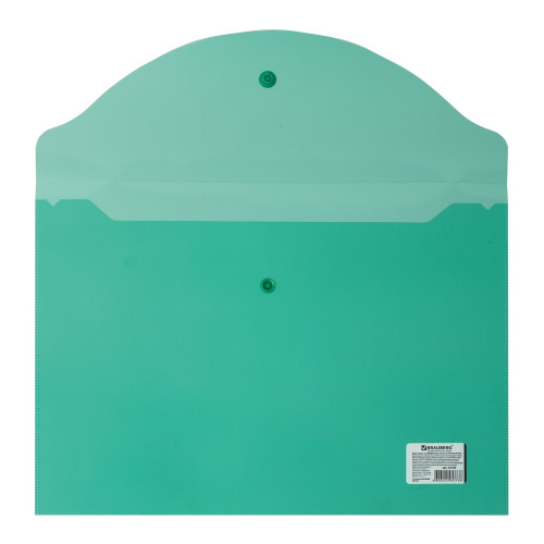 Папка-конверт с кнопкой BRAUBERG, А4, до 100 листов, 0,15 мм, прозрачная, зеленая фото 6