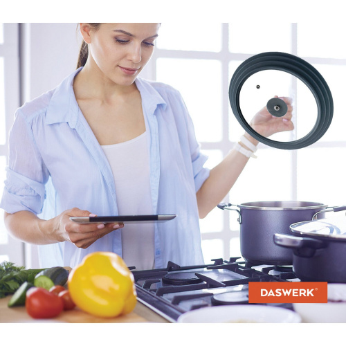 Крышка для любой сковороды и кастрюли DASWERK, 24-26-28 см, антрацит, универсальная фото 9