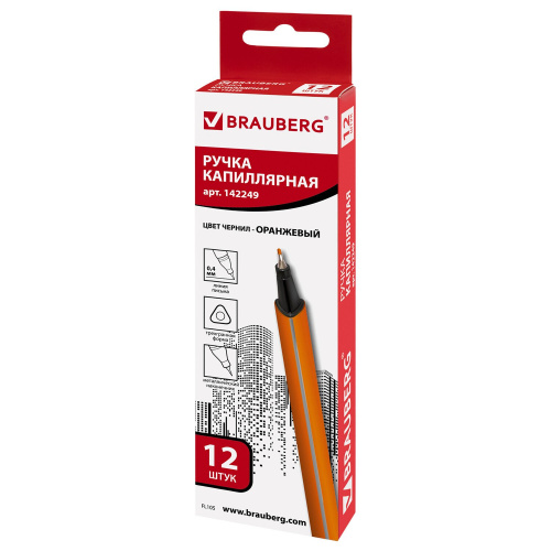 Ручка капиллярная (линер) BRAUBERG "Aero", металлический наконечник, линия письма 0,4 мм, оранжевая фото 9