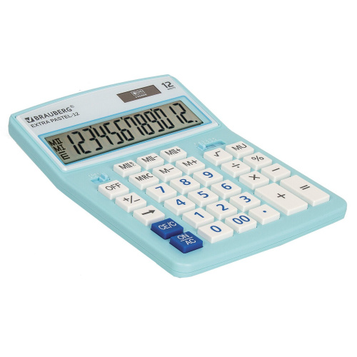 Калькулятор настольный BRAUBERG, 206x155 мм, 12 разрядов, двойное питание, голубой фото 4