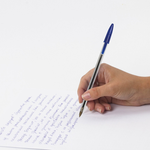 Ручка шариковая STAFF Basic Budget BP-02, длина корпуса 13,5 см, линия письма 0,5 мм, синяя фото 6