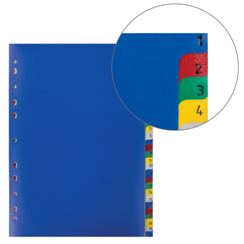 Разделитель пластиковый ОФИСМАГ, А4, 31 лист, цифровой 1-31, оглавление, цветной фото 6