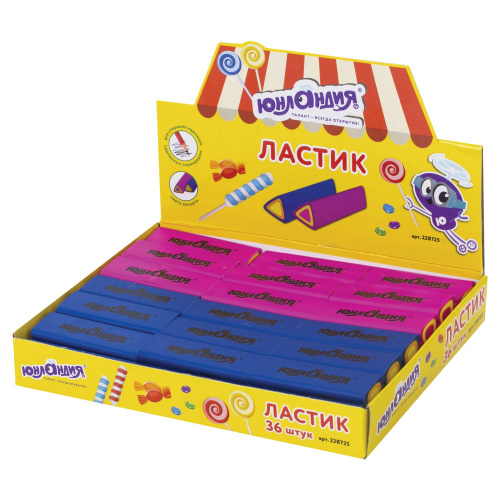 Ластик ЮНЛАНДИЯ "Candy", 44х15х15 мм, цвет ассорти, треугольный фото 5