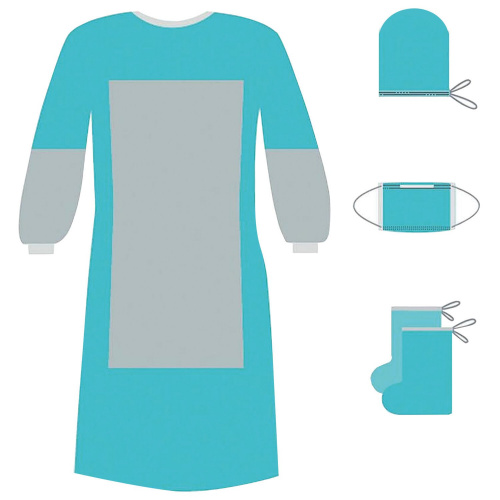 Комплект одноразовой одежды для хирурга ГЕКСА КХ-02, с усиленной защитой, 4 предмета