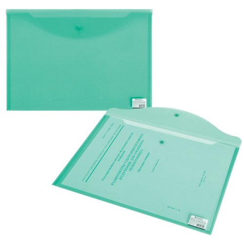 Папка-конверт с кнопкой BRAUBERG, А3, прозрачная, зеленая фото 8