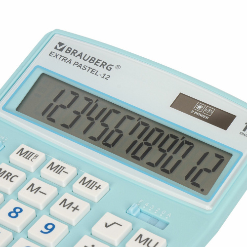 Калькулятор настольный BRAUBERG, 206x155 мм, 12 разрядов, двойное питание, голубой фото 9