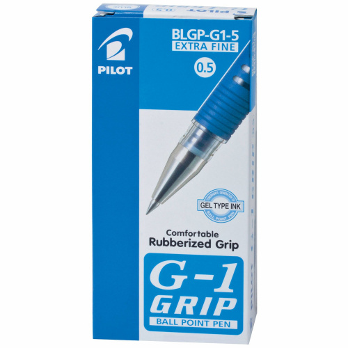 Ручка гелевая с грипом PILOT "G-1 Grip", корпус прозрачный, узел 0,5 мм, линия письма 0,3 мм, синяя фото 3