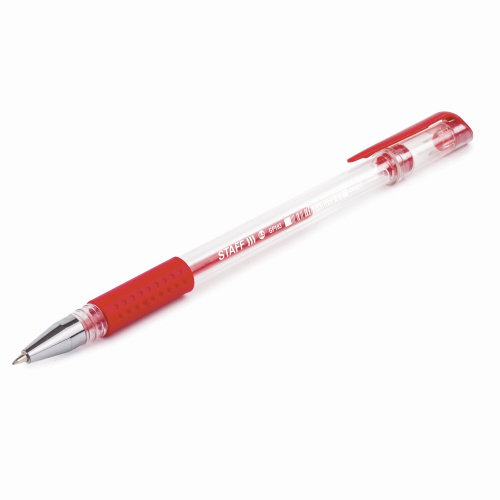 Ручка гелевая с грипом STAFF "EVERYDAY", корпус прозрачный, линия письма 0,35 мм, красная фото 6