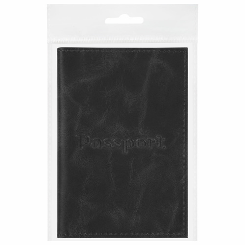 Обложка для паспорта натуральная кожа пулап, "Passport", кожаные карманы, черная, BRAUBERG фото 5