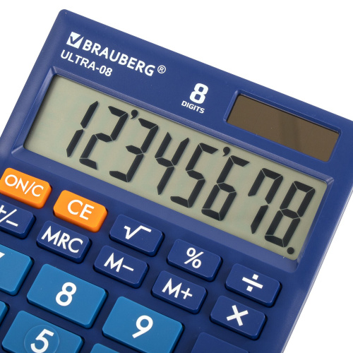 Калькулятор настольный BRAUBERG, 154x115 мм, 8 разрядов, двойное питание, синий фото 2