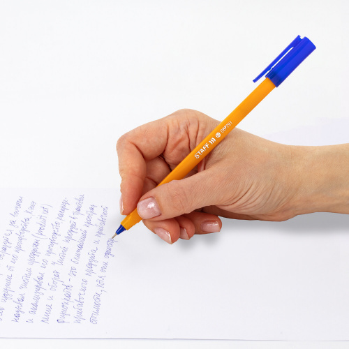Ручка шариковая масляная STAFF EVERYDAY, трехгранная, корпус оранжевый, синяя фото 6