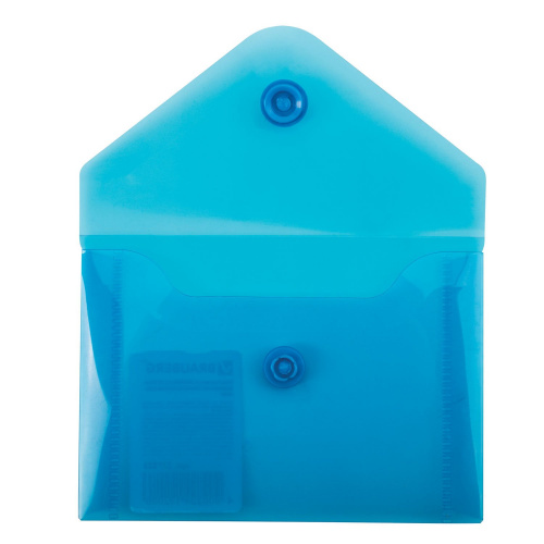 Папка-конверт с кнопкой BRAUBERG, А7, 0,18 мм, для дисконтных, банковских карт, визиток, прозр синяя фото 5
